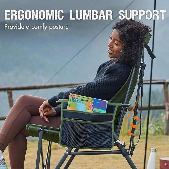 Portal Camping Chair with Lumbar Support for Adults Folding Portable High Back Oversized 400LBS