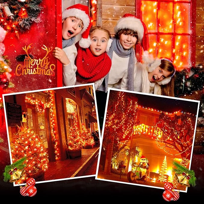 JMEXSUSS 500 LED Orange Christmas Lights Outdoor 173ft Christmas String Lights Plug in Waterproof 8 Modes Orange LED Light for Party House Tree Thanksgiving Xmas Decorations