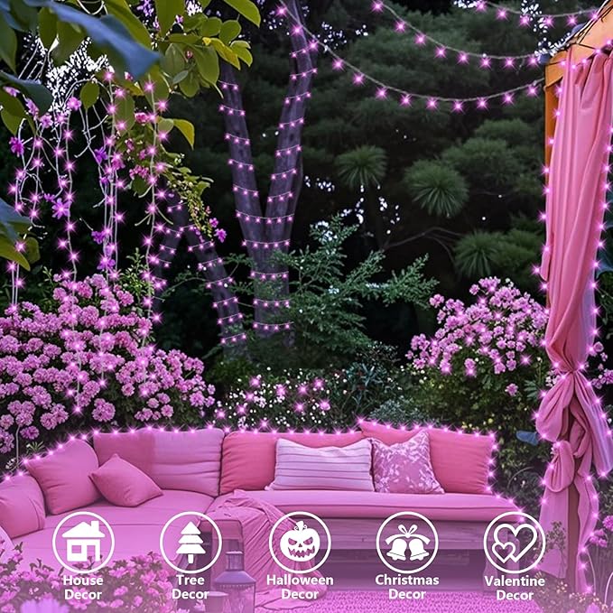YEGUO Valentine’s Day Pink String Lights Indoor 165ft 500 LED Christmas Lights Outdoor Waterproof 8 Modes Clear Wire Fairy Light Plug in for Party Tree Wedding Xmas