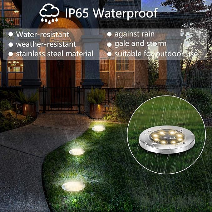 ZGWJ 8 Pack Solar Ground Lights8 LED Solar Garden Lights Outdoor Waterproof Landscape Lighting for Yard Walkway Patio Lawn Driveway Decoration Warm White