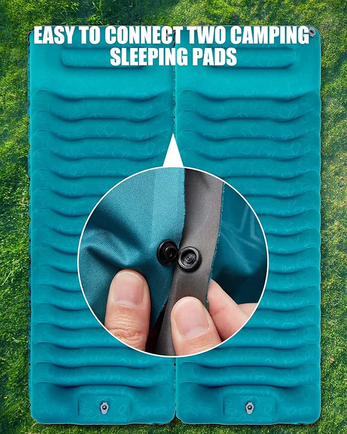 AKSOUL Sleeping Pad Ultra-Thick - Inflatable Sleep Mat Lightweight &amp Compact 4.72 in Air Mattress with Pillow Self-Inflating with Built-in Foot Pump for Traveling Hiking Camping (Blue)