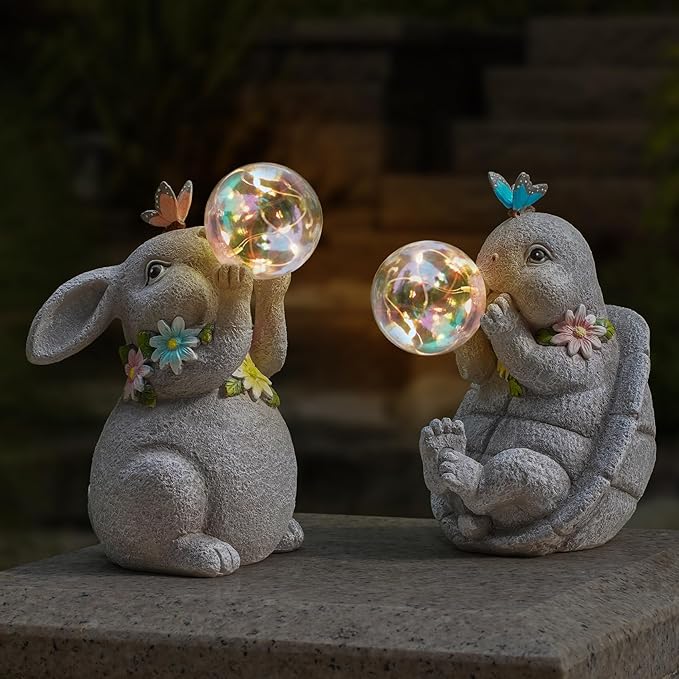 Solar Rabbit Statue Garden Decor Gift Bunny Outdoor Decorations with Waterproof LED Light for Yard Patio Lawn &amp Garden Ideal Gift for Birthday Easter and Housewarming Décor