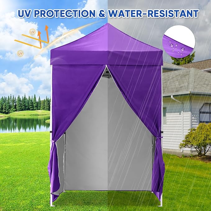 COOS BAY Pop Up Canopy Tent 5x5 with Four Side Walls Portable Lightweight Sun Shelter with Carry Bag Outdoor Shade for Beach Sports Hiking Patios Backyard Events Purple
