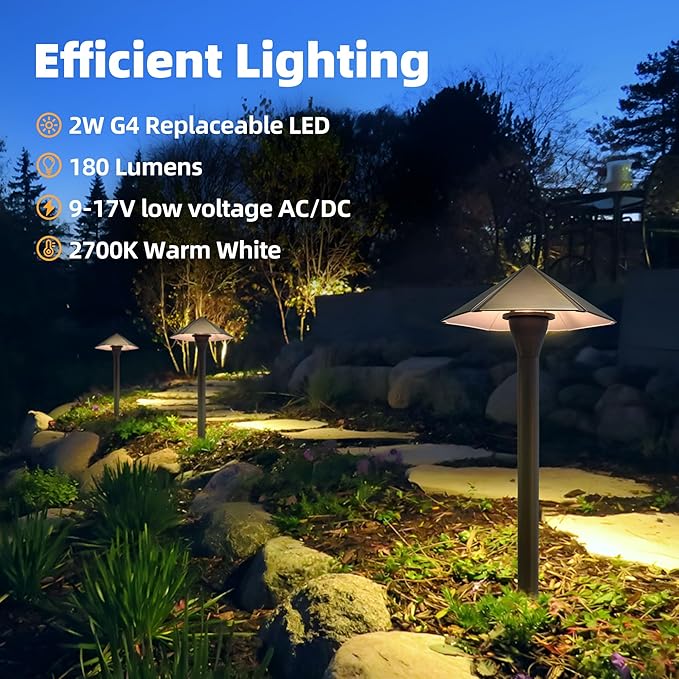 COLOER Solid Cast Brass Pathway Lights 12V Low Voltage Landscape Lighting LED Path Lights with G4 Bulb for Outdoor Walkway Garden 23 Tall 7.5 Shade (4) (4 P02 Bronze)
