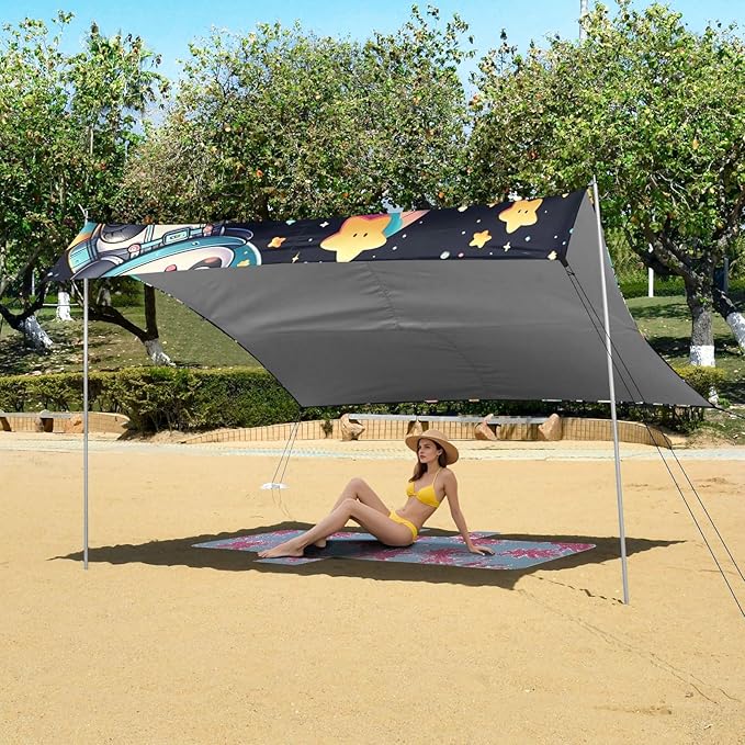 Cute Cartoon Space Panda Stars Camping Sun Shelter Beach Tent Portable Beach Sun Shade Outdoor Canopy for Camping Trips Fishing Picnic