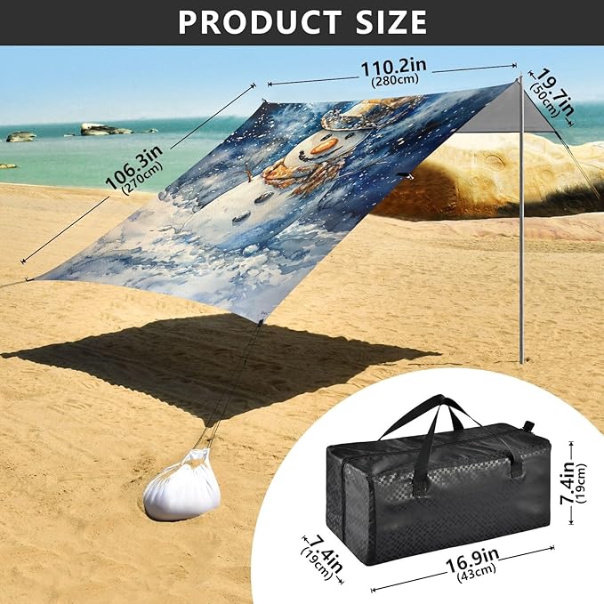 ALAZA Cowboy Snow Man Beach Tent Sun Shelter UPF50+ Protection Beach Shade Canopy w/ 4 Sandbags for Outdoor Camping Fishing Backyard Fun Picnic 10x9 ft