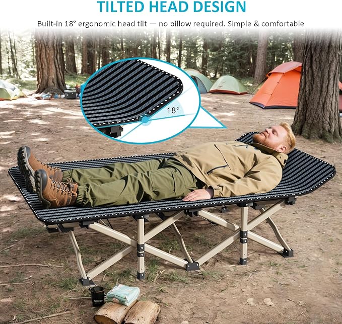 ATORPOK Oversized Camping Cot for Adults Extra Wide 31.5'' Folding Bed with Carry Bag Lightweight 500lbs Support Portable Sleeping Cot for Home Office Camping