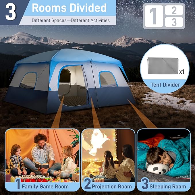 Outvita 8/10 Person Camping Tent Large 2 Room Family Tent with Weatherproof Instant Cabin Shelter with Rainfly &amp Carry Bag for Backpacking Hiking Car Traveling…