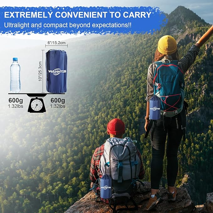 WANNTS Sleeping Pad Ultralight Inflatable Sleeping Pad for Camping Built-in Pump Ultimate for Hiking - Airpad Carry Bag-Compact &amp Lightweight Camping pad(Blue)
