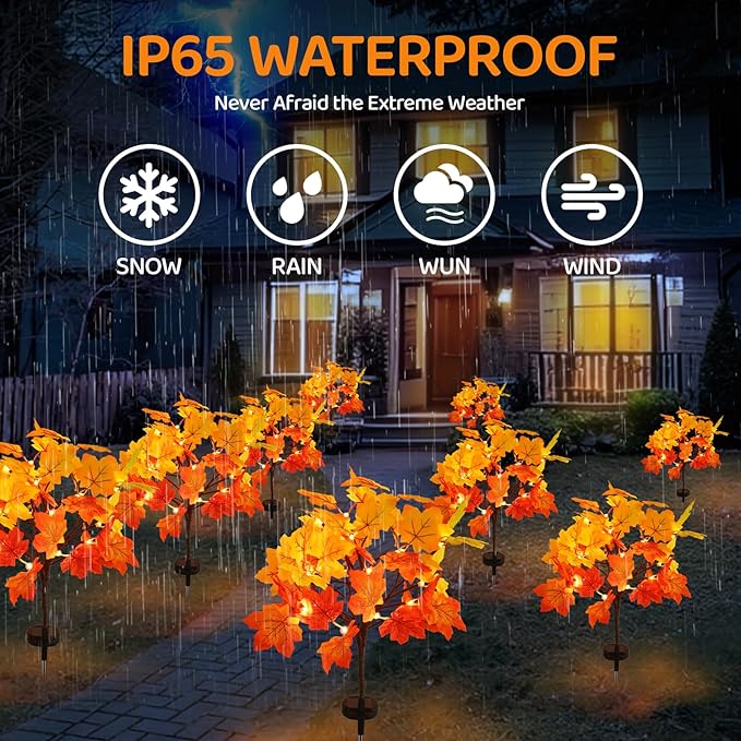 Solar Garden Lights Outdoor2Pack Artificial Solar Fall Lighted Maple Tree40LED With Maple Leaf Solar Stake Lights OutdoorThanksgiving GiftSolar fall lightsfor Yard PathwayThanksgiving Decoration