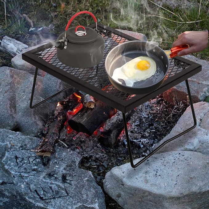 REDCAMP Folding Campfire Grill Heavy Duty Steel Grate Portable Camp Fire Cooking Racks for Over Fire Pit