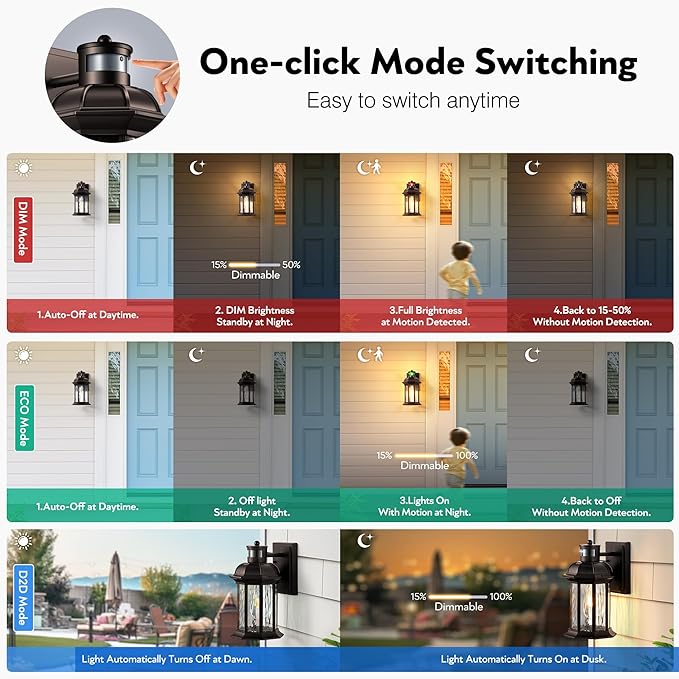 VIANIS Motion Sensor Outdoor Garage Lighting Fixtures Farmhouse Oil Rubbed Bronze Exterior Wall Light Wall Mount for House Anti-Rust Waterproof Outdoor Sconce Lights for Front Porch Patio