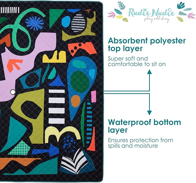 Rudie Nudie Jumbo Beach Mat with Umbrella Hole 6'7 x 6'7 Waterproof Sandproof Picnic Blanket Large Foldable Sand Free Beach Blankets for Park Outdoor Portable Picnic Mat for Grass Sand &amp Law
