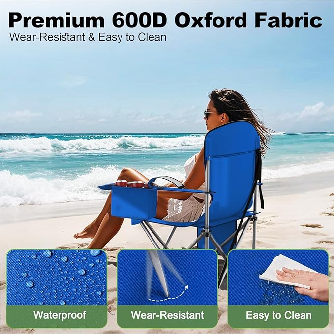 Folding Camping Chairs Durable 600D Oxford Portable Outdoor Chair with Cooler Pouch Cup Holder &amp Storage Pocket for Camping Beach Fishing