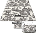 Blue and White Chinese Folk Chinoiserie Style Waterproof Outdoor Picnic Blanket Sandproof Beach Mat for Camping Hiking Grass Travelling