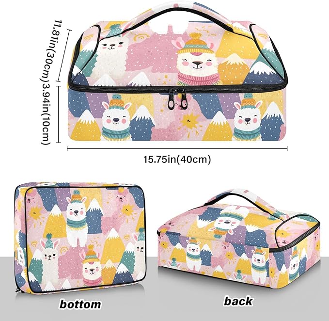 Casserole Carrier Likable Alpacas PrintInsulated Casserole Carrier for Hot or Cold Food Thermal Lunch Tote for Potluck Parties Picnic Beach Fits 9 x 13 Inches Baking Dish