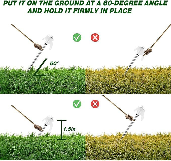 40 Pcs 8 Screw in Tent Stakes Heavy Duty Tent Stakes Drillable Ground Anchors Screw Metal Tent Pegs Threaded Tent Spikes with Head Driver for Swing Inflatable Decor (Illuminant White)