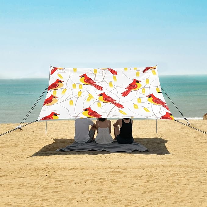 Christmas Northen Red BirdCamping Sun Shelters 9.2 x 10.5 FT Beach Canopy Tent Sun Shade with Carrying Bag for Camping Trips Fishing Backyard Fun or Picnics 21341315