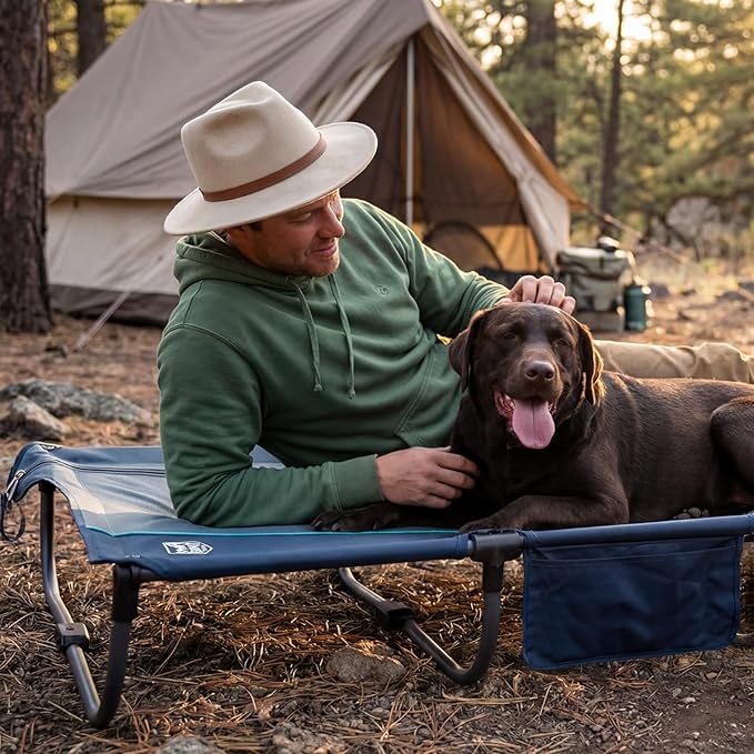 TIMBER RIDGE 20-Second Quick Set-Up Camping Cot Lightweight Aluminum Folding Cot with Zipper Closure Portable Carry Bag Included for Camping Travel and Outdoors Support up to 225lbs Blue