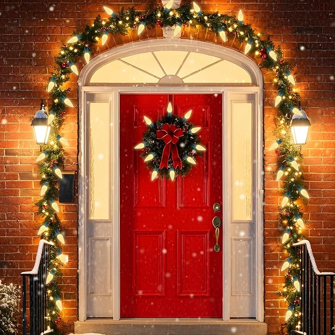 2 Pack 100LED C6 Christmas Lights Battery Operated 16.4FT C6 Christmas Lights Battery Powered with Timer 8 Modes Waterproof for Outdoor Garden Patio Indoor Xmas Tree Bedroom Party Warm White