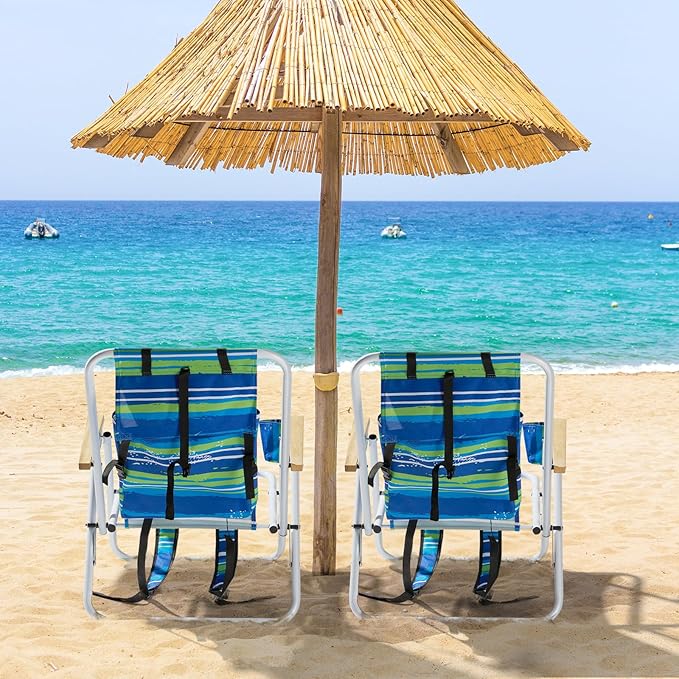 1 Pack Outdoor Beach Portable Lawn ChairPortable Lightweight Folding Chair for AdultsFolding Beach ChairPortable Backpack Foldable Camping Chairwith Cup Holderfor Patio Pool Yard Garden (Blue)