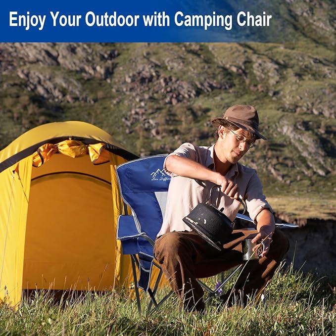 2 Pack Folding Camping Chairs with High Back Comfortable Large Outdoor Chairs for Adults 400lb Capacity Heavy Duty Breathable Mesh Portable Chair with Storage Bag for Camping Fishing Blue