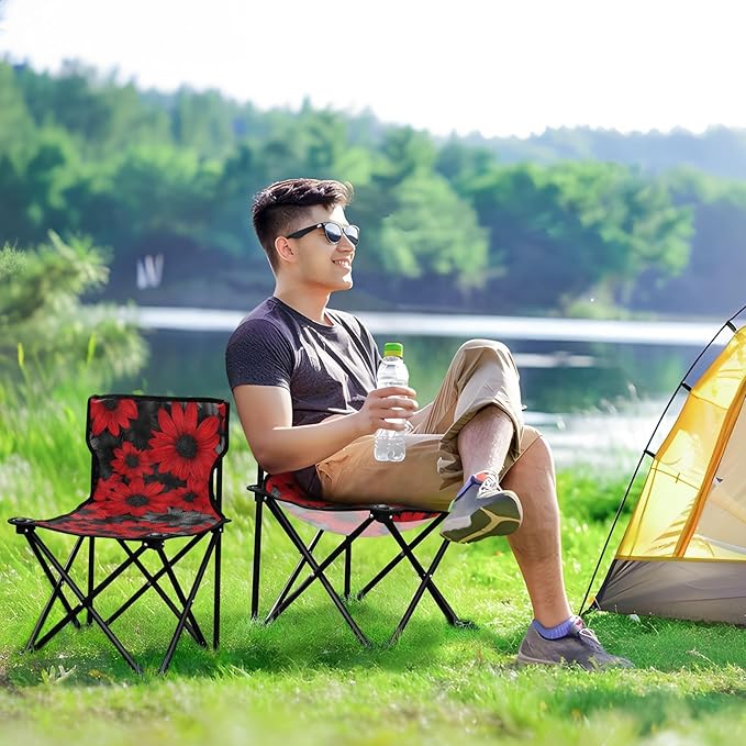 Red and Black Daisies Packable Youth Camping Chair Lightweight Folding Hunting Chair with Carrying Bag