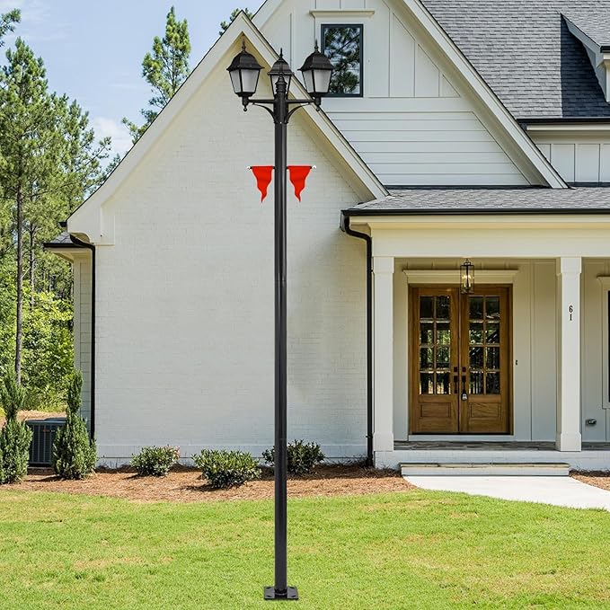 10FT Outdoor Lamp Post Split Street Light Pole with Cross Arm Base Mount Lighting Post Fixtures for Pathway Courtyard Parking Lot Fits Standard 3 Post Top Fixtures (10FT 76mm Base Mount)