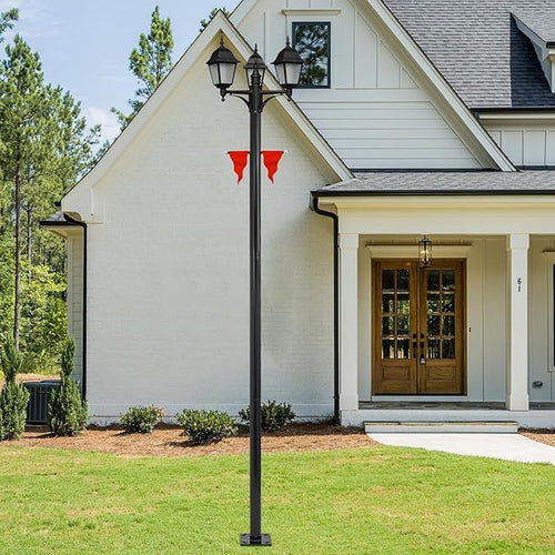 10FT Outdoor Lamp Post Split Street Light Pole with Cross Arm Base Mount Lighting Post Fixtures for Pathway Courtyard Parking Lot Fits Standard 3 Post Top Fixtures (10FT 76mm Base Mount)
