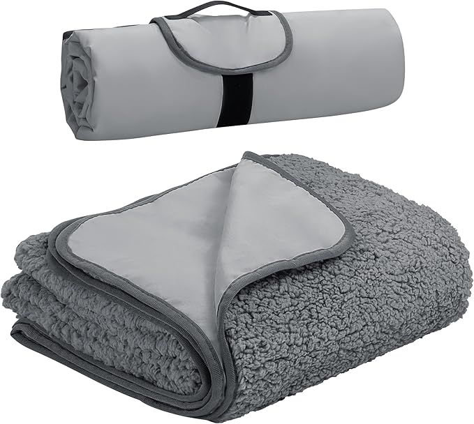 Tirrinia Large Waterproof Outdoor Blanket Soft Warm Windproof Stadium Blanket with Sherpa Fleece and Foldable for Outdoor Sport Baseball Football Beach Concerts Car