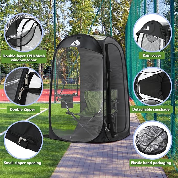 Sports Pod Kilindeer Pop Up Weather Tent for 1 Person – Portable All-Weather Shelter with Clear TPU Panels Instant Setup for Outdoor Events Camping Hiking Wind &amp Rain Protection