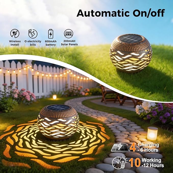 Solar Lanterns Outdoor Waterproof 2 Pack Retro Metal Hollow Out Solar Lantern Lights with 3 Lighting Modes Decorative Table Lanterns for Garden Yard Patio Porch  Gardening Gifts for Women Mom