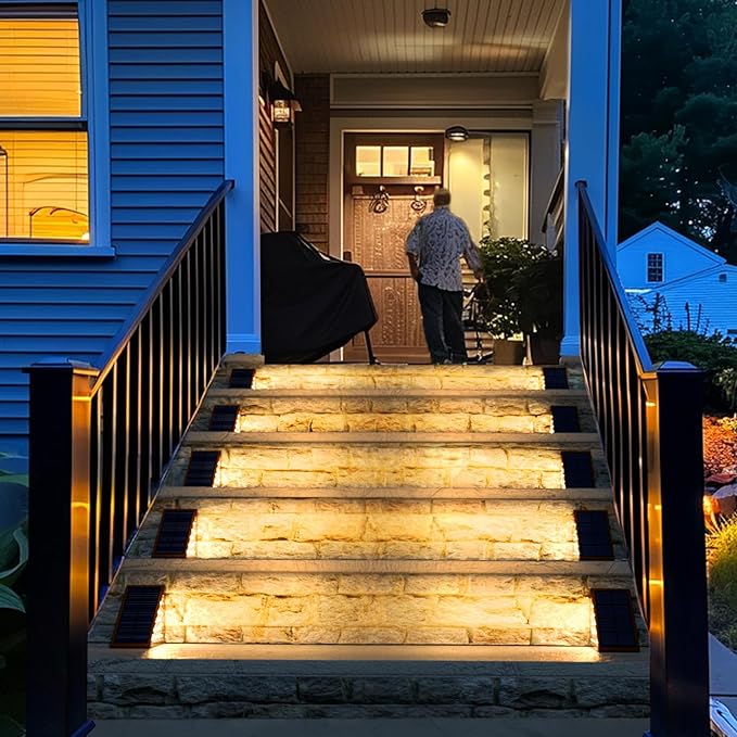 Solar Step Lights - 8 Pack Waterproof IP67 Outdoor Deck &amp Staircase Lights (Warm Brown)