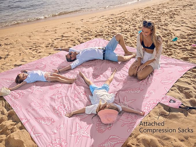 WEKAPO Beach Blanket Waterproof Sandproof Oversized Extra Large Beach Mat Sand Free Lightweight &amp Compact Sand Free Mat with 6 Stakes &amp 4 Corner Pockets