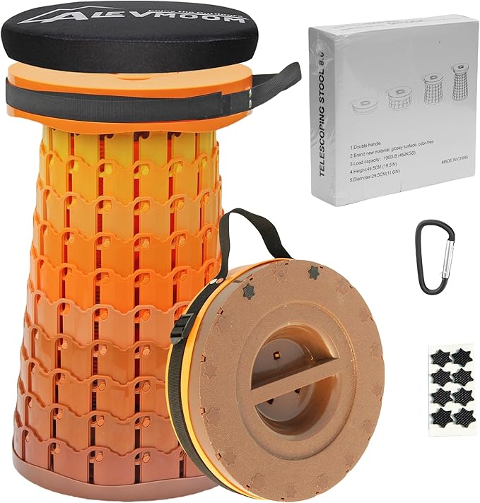 ALEVMOOM Upgraded XXL Collapsilbe Stool with CushionMore Sturdy and Height 19.7D11.8Portable and Lightweight Adjustable Chair Telescoping Stool for Camping Hiking BBQ Max Loading 1000Ibs