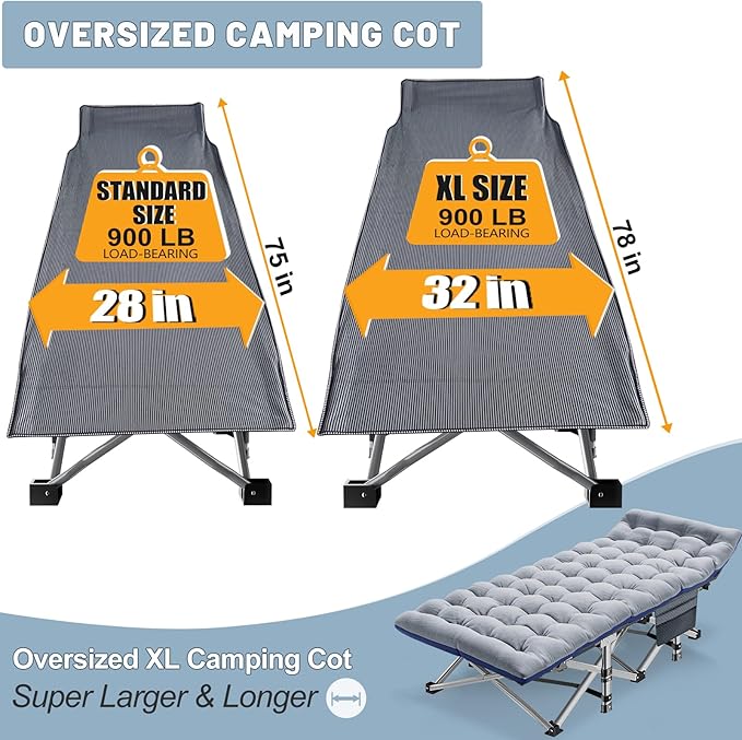 XXL Oversized Camping Cot for Adults with Mattress Portable Camp Bed with Carry Bag Ideal for Outdoor Travel Hiking Beach and Festivals