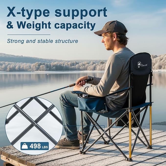 2 Pack Camping Chair for Heavy People Padded Portable Folding Chair Oversized Quad Arm Chair with Lumbar Back Support Supports 500 lbs