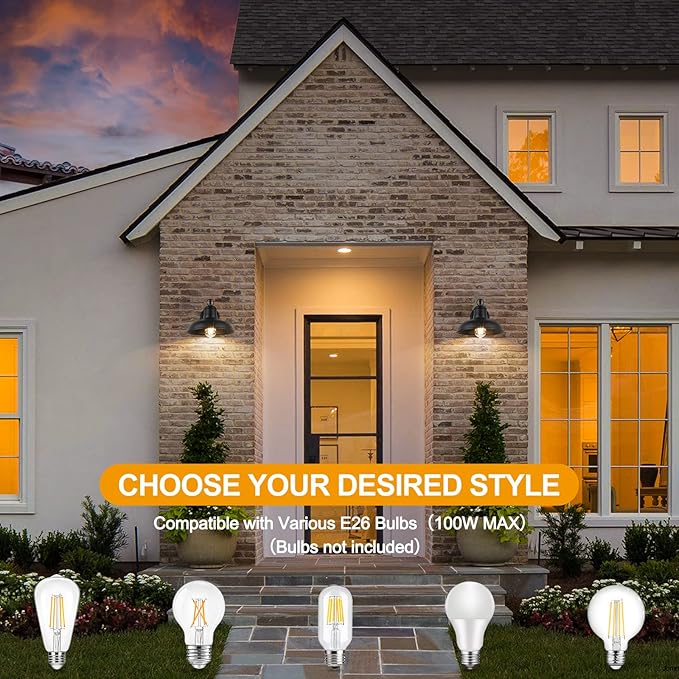 Outdoor Wall Lights - 4-Pack Black Sconces Farmhouse Barn Lights Modern Indoor Wall Mount Lighting Fixtures with E26 Socket Anti-Rust Waterproof Exterior Lantern for Patio Porch Doorway Garage