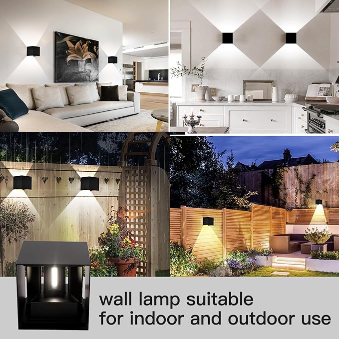 12W 2Pack Outdoor Wall Lights Exterior/InteriorLED Black Outdoor Wall Sconces Light Fixtures ModernIP65 Waterproof Square Aluminum Wall Lamps Up and Down Lights 3000K Warm Lights