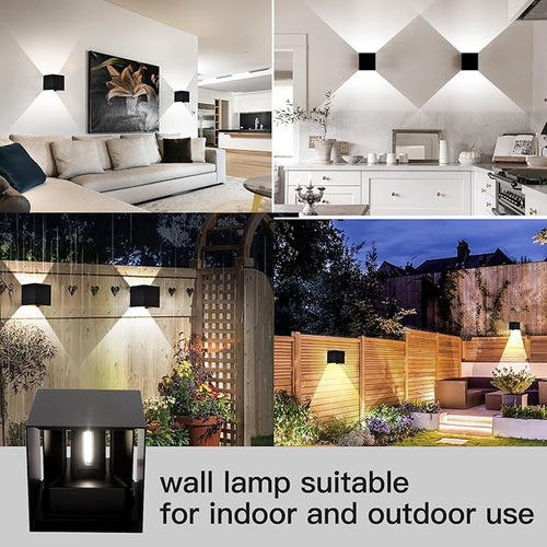 12W 2Pack Outdoor Wall Lights Exterior/InteriorLED Black Outdoor Wall Sconces Light Fixtures ModernIP65 Waterproof Square Aluminum Wall Lamps Up and Down Lights 3000K Warm Lights