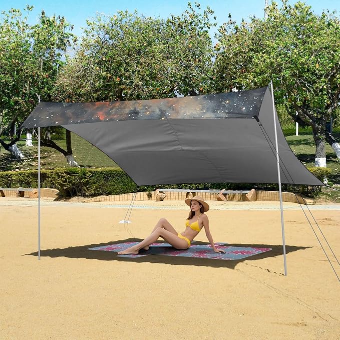 Beach Tent Sun Shelter Gray Wolf Starry Sky Lightweight &amp Easy Setup Beach Shade Canopy for Camping Fishing