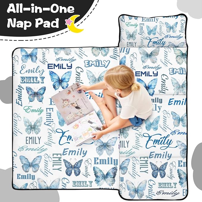 Personalized Toddler Nap Mat – Custom Name Sleeping Bag with Pillow &amp Blanket Roll-Up Nap Mats for Daycare