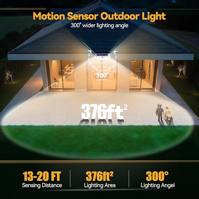 TECKNET 416 LED Solar Powered Outdoor Lights 270° Angle &amp 3 Lighting Modes Motion Sensor Light Outdoor Security Solar Lights Waterproof - 2 Pack White Color &amp Warm Light