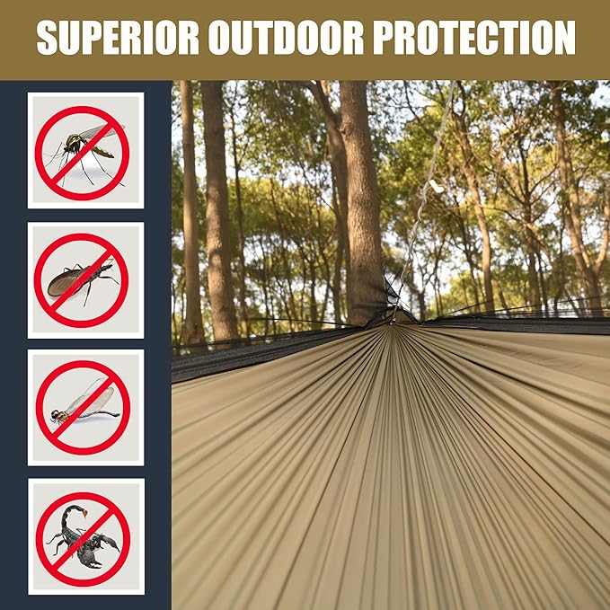 Onewind 11ft Camping Hammock with Mosquito Net and Structure Ridgeline Lightweight Portable Hammock with 12ft Tree Straps Ideal for Outdoor Hiking Backpacking OD Green