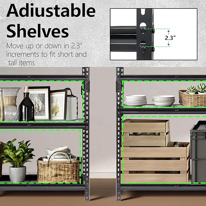 5-Tier Heavy-Duty Storage Shelves 2250 LBS Load Steel Shelving Unit Adjustable Boltless Garage Shelving Sturdy Organizer for Garage Kitchen Gym Shed (Black 2PCS 36''W x 18''D x 72''H)