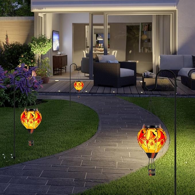 Cardinal Solar Hot Air Balloon Lantern with Flame Glass Balloon Solar Lantern Outdoor Waterproof Hanging Hot Air Balloon Solar Light Cardinal Gifts for Mom Woman Christmas