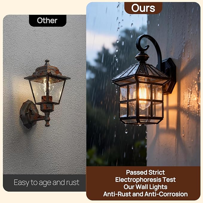 Black Outdoor Wall Light Fixture 1-Light Exterior Porch Light with Clear Glass Waterproof Wall Mount Lantern Sconce for Garage Front Door and Patio Anti-Rust Finish