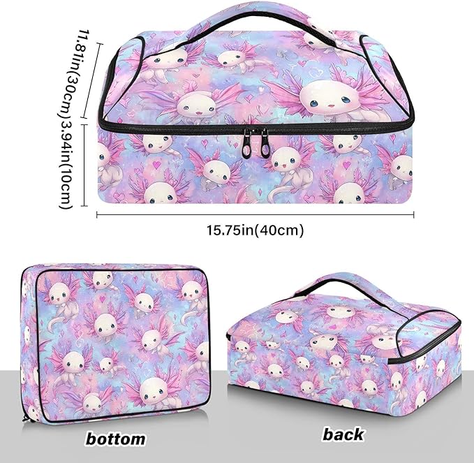 Casserole Carrier Adorable Cute AxolotlInsulated Casserole Carrier for Hot or Cold Food Thermal Lunch Tote for Potluck Parties Picnic Beach Fits 9 x 13 Inches Baking Dish