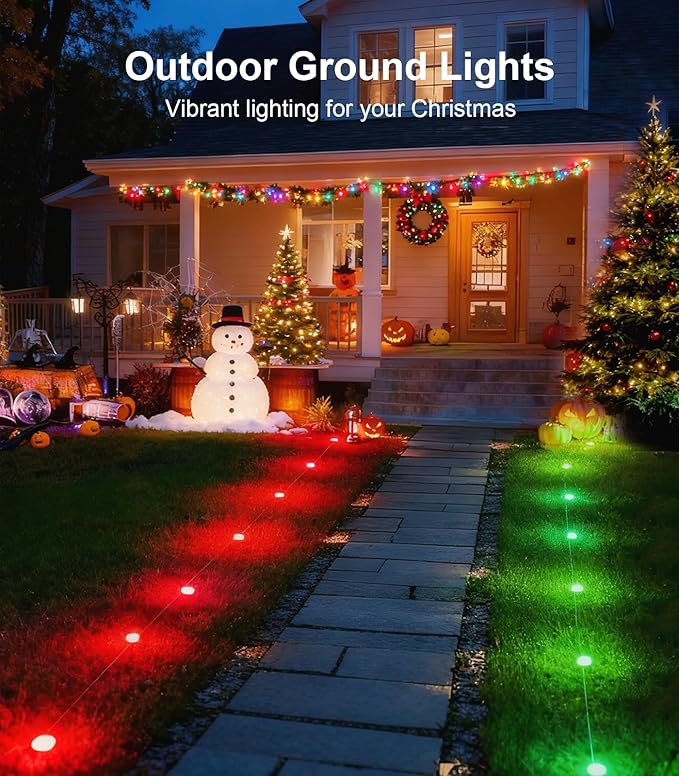 50Ft Permanent Outdoor Ground Lights Smart Color Changing Pathway Christmas Lights Waterproof Walkway Lighting for Outside Garden Back Yard Driveway Patio Sidewalk Landscape Path Decorations