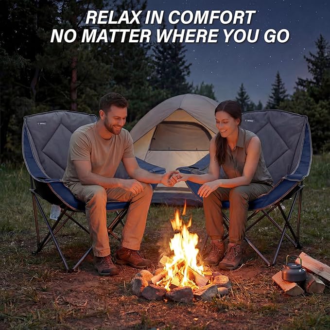 CAMPHILL Folding Camping ChairOversized Portable Camping Chair with Cup HolderHeavy Duty Padded Lawn Chair for Camping Tailgates Beach and Sports